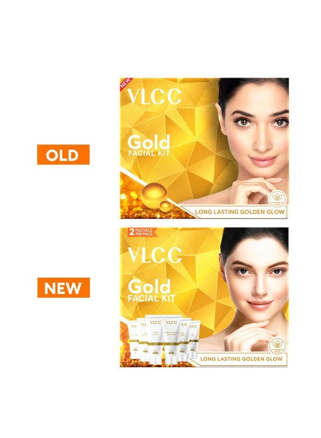 VLCC Gold Facial Kit for Bright & Glowing Skin 60g | 6-Step Facial Kit with Gold Infused Products | Cleanser, Scrub, Gel, Cream, Peel-Off Mask, & Moisturizing Gel | Instant Glow & Hydration. - Image 2